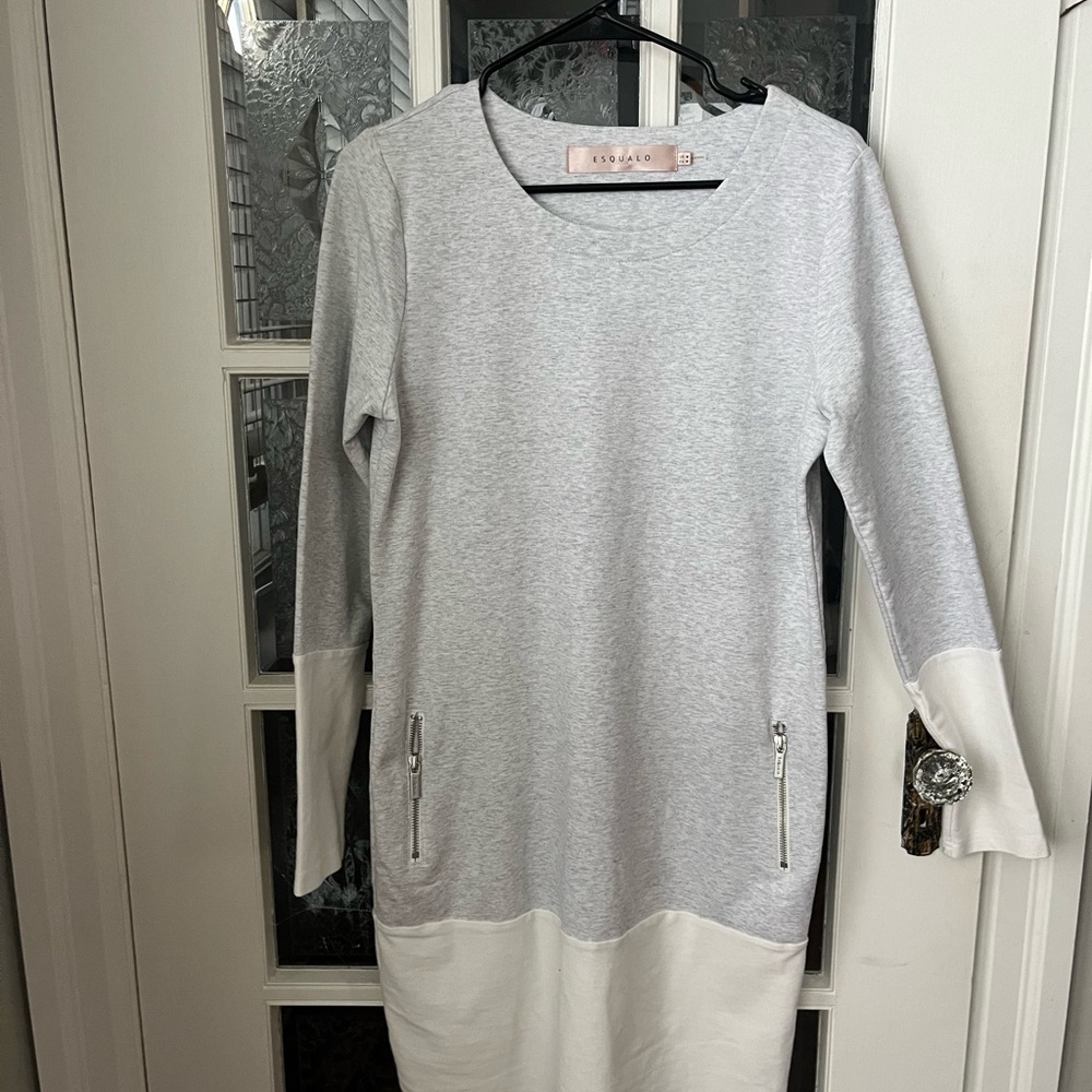 ESQUALO Gray and White Long Sleeve Dress